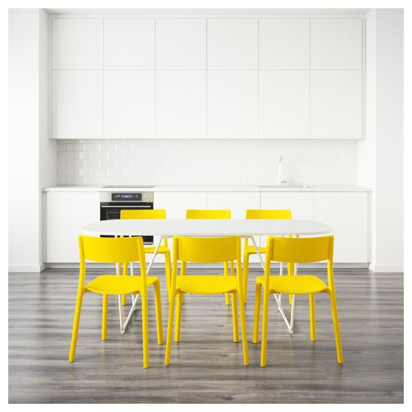 Стол и 6 стульев ОППЕБЮ/БЭККАРИД / ЯН-ИНГЕ, белый, желтый (185 см) - схема-чертеж с размерами
