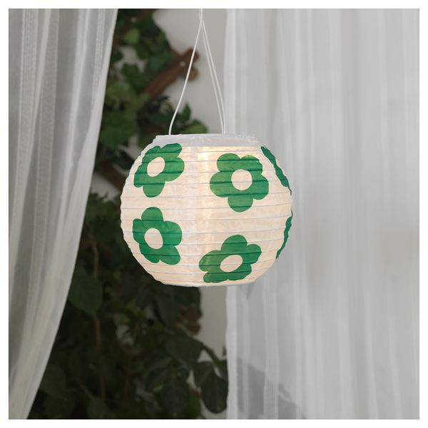 Подвесная светодиодная лампа СОЛВИДЕН, для сада шаровидный, цветочный орнамент зеленый (22 см) - фото 2