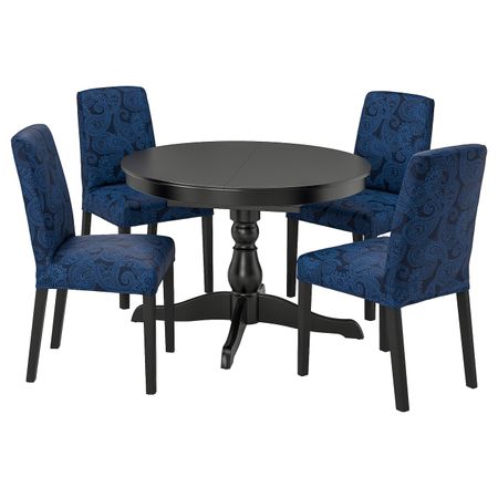 Стол и 4 стула, черный/Квильсфорс темно-синий/синий 110/155 см IKEA INGATORP ИНГАТОРП / BERGMUND БЕРГМУНД 994.289.51