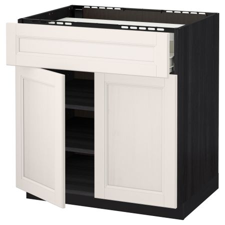 Напольный шкаф для варочной панели, ящик, полка, 2 дверцы МЕТОД / ФОРВАРА, черный, Лаксарби белый (80x60 см)