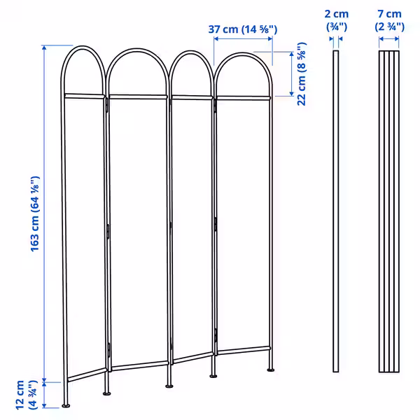 GRÅFJÄLLET ГРЭФЬЕЛЛЕТ Ширма - антрацит 150x175 см - схема-чертеж с размерами