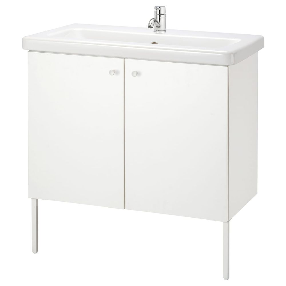 Шкаф под раковину с 2 дверец, белый/ПИЛКОН смеситель 84x43x88 см IKEA FISKÅN ФИСКОН / TVÄLLEN ТВЭЛЛЕН 994.304.35 - фото 1