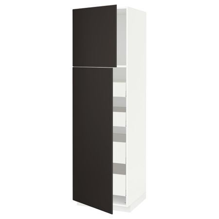Высокий шкаф/2дверцы/4ящика, белый/Кунгсбакка антрацит 60x60x200 см IKEA METOD МЕТОД / MAXIMERA МАКСИМЕРА 394.464.39