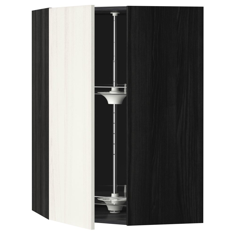 Угловой навесной шкаф с вращающейся секцией МЕТОД, черный, Росдаль белый - схема-чертеж с размерами