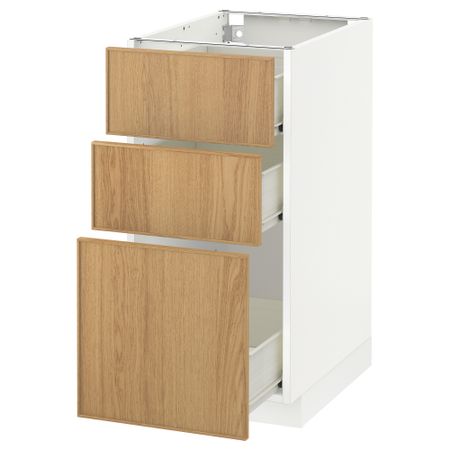 Напольный шкаф с 3 ящиками МЕТОД / ФОРВАРА, белый, Экестад дуб