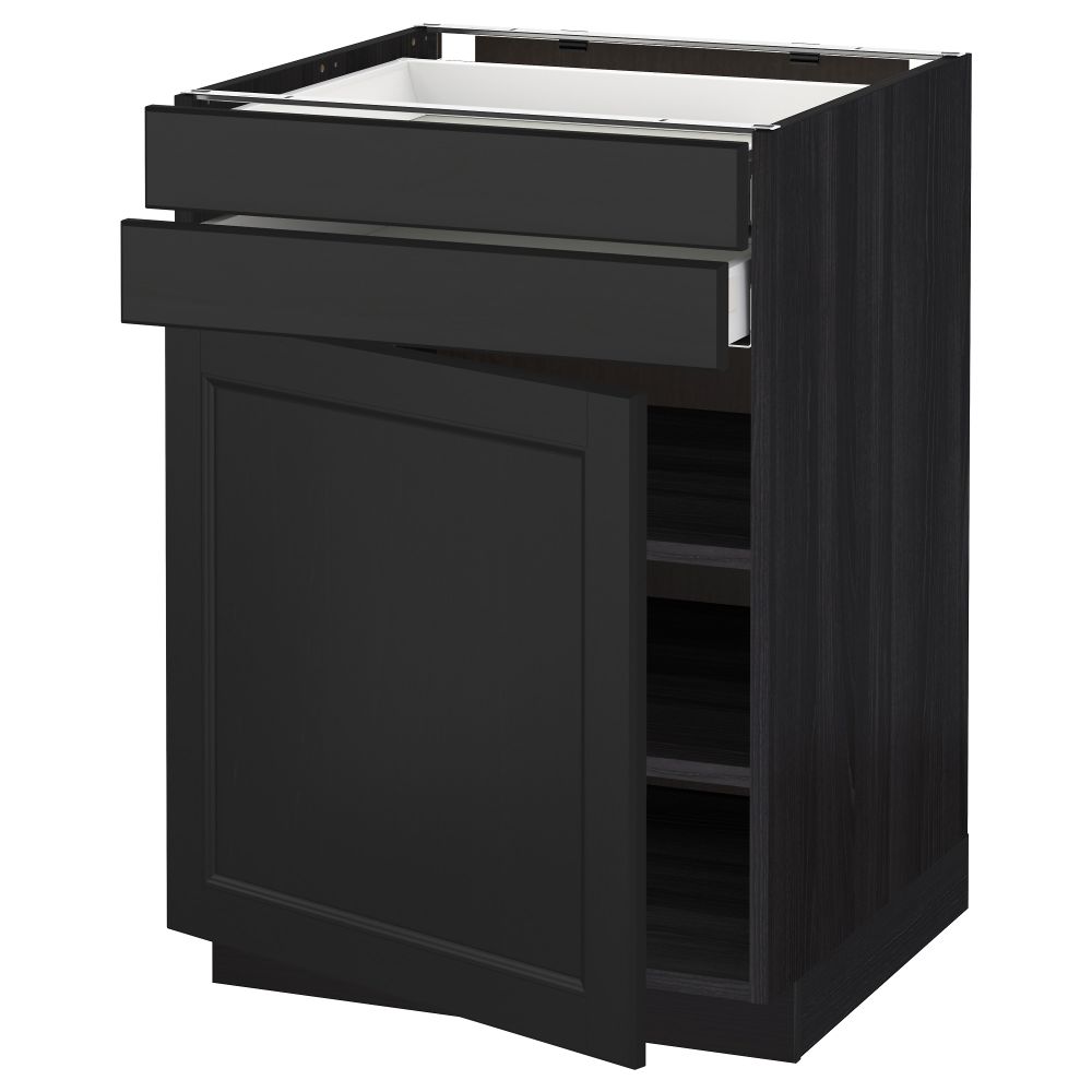 Напольный шкаф с дверцей, 2 ящиками МЕТОД / МАКСИМЕРА, черный, Лаксарби черно-коричневый - схема-чертеж с размерами