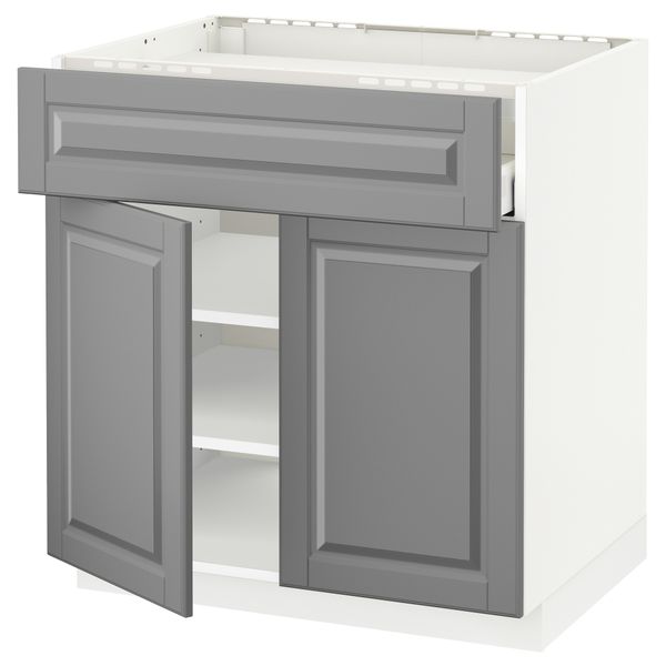 Напольный шкаф для варочной панели, ящик, полка, 2 дверцы МЕТОД / МАКСИМЕРА, белый, Будбин серый - схема-чертеж с размерами
