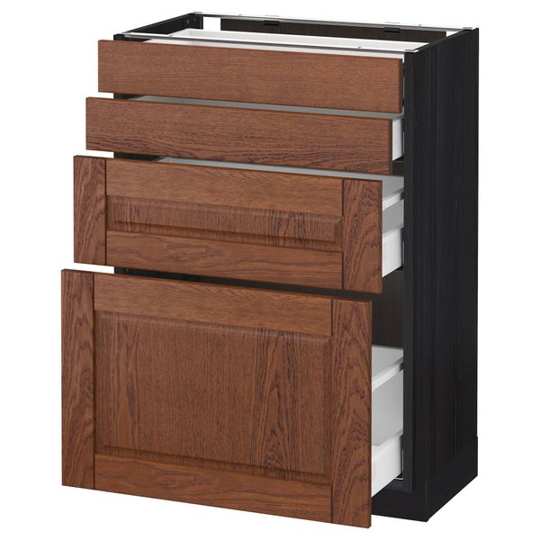 Напольный шкаф 4 фронтальных панели, 4 ящика МЕТОД / МАКСИМЕРА, черный, Филипстад коричневый - схема-чертеж с размерами