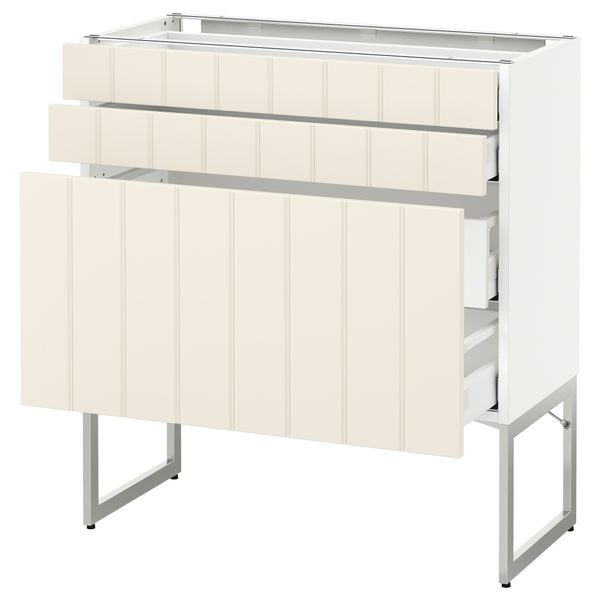 Напольный шкаф 3 фронтальных панели, 2 нижних, 2 средних ящика МЕТОД / МАКСИМЕРА, белый, Хитарп белый с оттенком - схема-чертеж с размерами