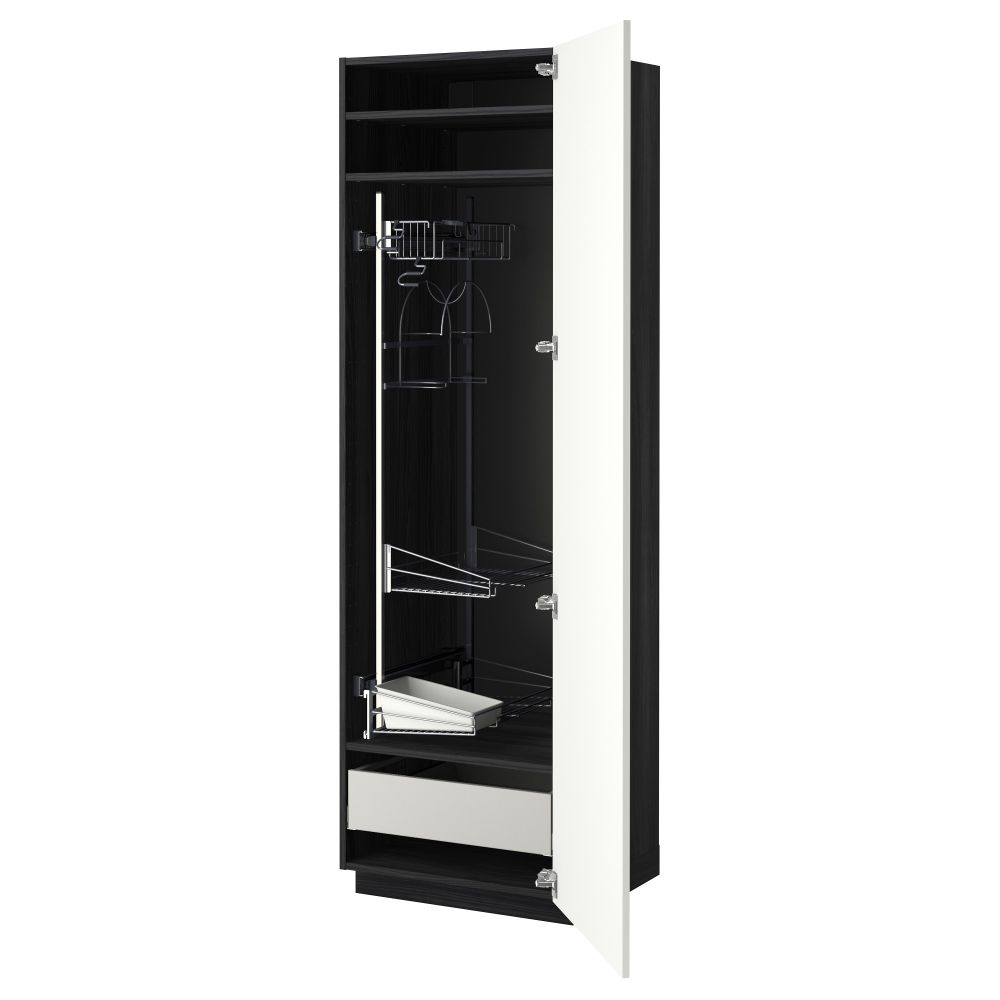 Высокий шкаф с отделением для аксессуаров, для уборки МЕТОД / МАКСИМЕРА, черный, Хэггеби белый - фото 1