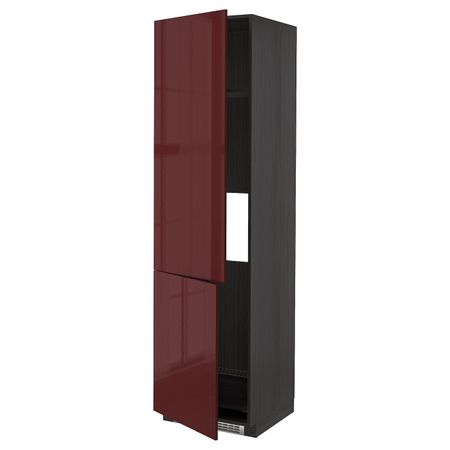 Высокий шкаф для/холод/мороз/2дверцы, черный Калларп/глянцевый темный красно-коричневый 60x60x220 см IKEA МЕТОД 393.281.53