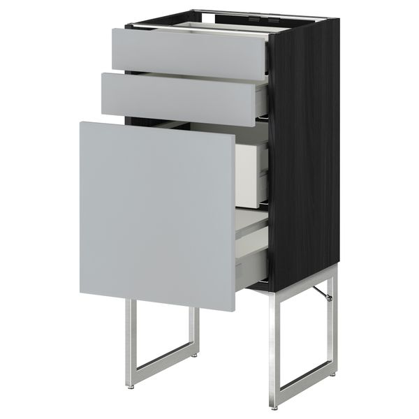 Напольный шкаф 3 фронтальных панели, 2 нижних, 2 средних ящика МЕТОД / МАКСИМЕРА, черный, Веддинге серый - схема-чертеж с размерами