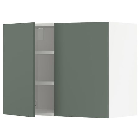 Навесной шкаф с полками/2дверцы, белый/Бодарп серо-зеленый 80x60 см IKEA METOD МЕТОД 494.474.38