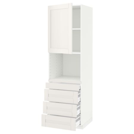 Высокий шкаф для комбинированния СВЧ, 4 ящика МЕТОД / МАКСИМЕРА, белый, Сэведаль белый