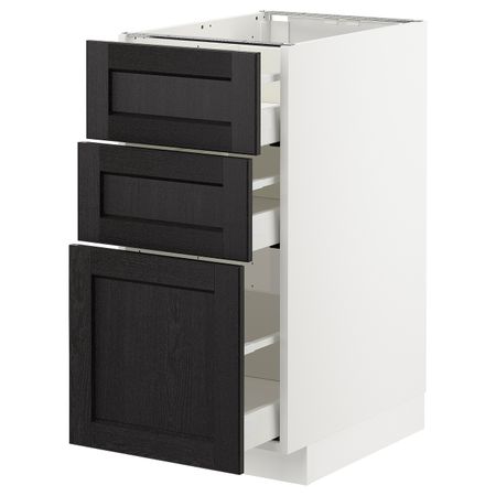 Напольный шкаф с 3 ящиками, белый/Лерхюттан черная морилка 40x60 см IKEA METOD МЕТОД / MAXIMERA МАКСИМЕРА 492.580.84