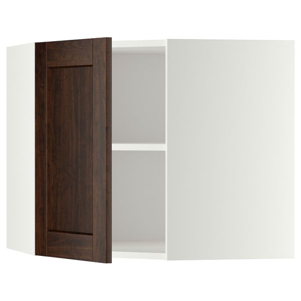 Угловой навесной шкаф с полками, белый/Эдсерум коричневый 68x60 см IKEA METOD МЕТОД 192.267.73 - фото 1