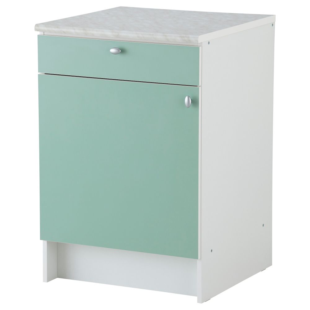 Напольный шкаф с дверью и ящиком АЛЬБРУ, светло-зеленый (60x89 см) - фото 1