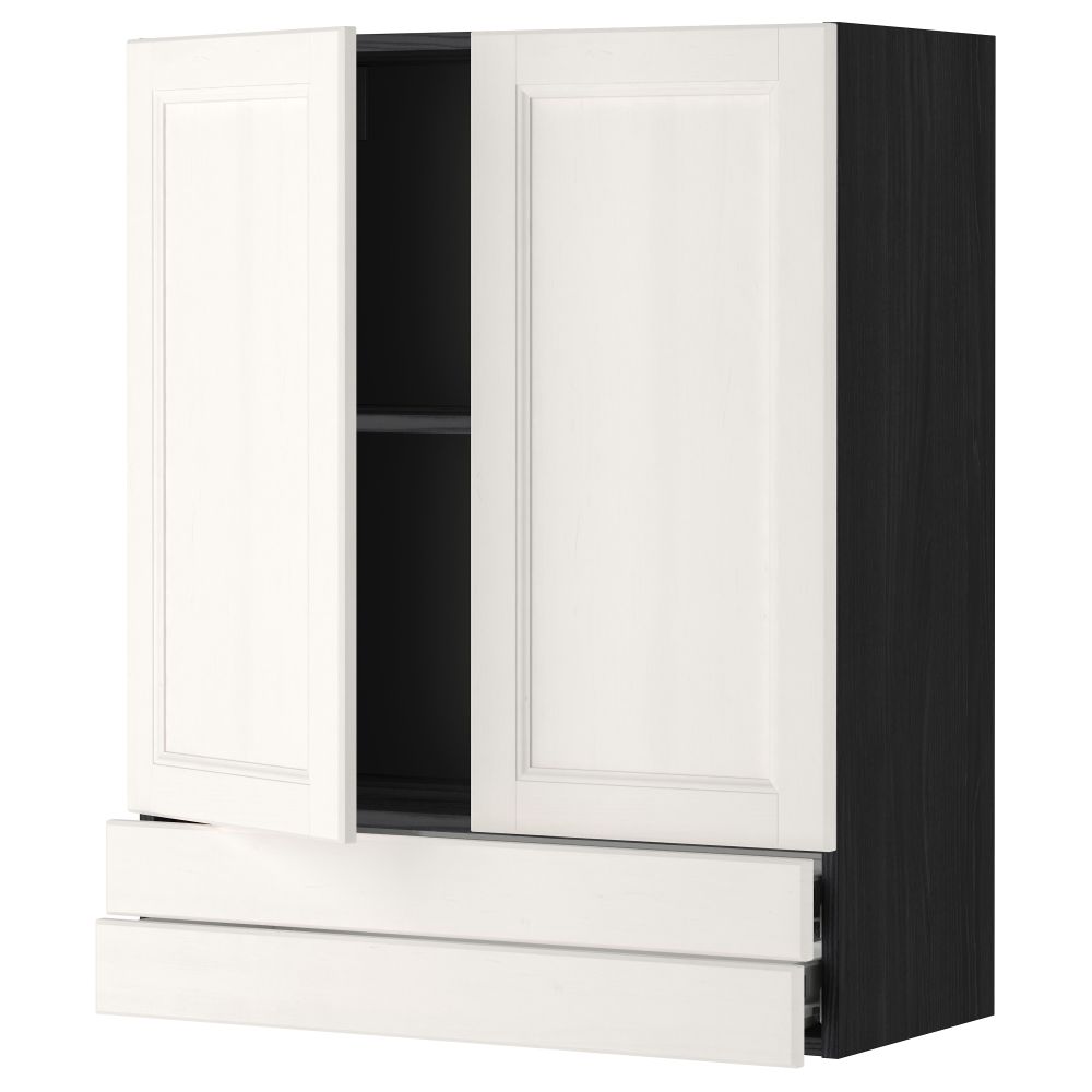 Навесной шкаф, 2 дверцы, 2 ящика МЕТОД / ФОРВАРА, черный, Лаксарби белый - фото 1