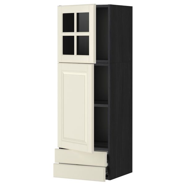Навесной шкаф, дверцы, стеклянные дверцы, 2 ящика МЕТОД / ФОРВАРА, черный, Будбин белый с оттенком (40x120 см) - фото 1