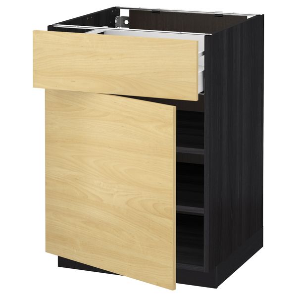 Напольный шкаф с ящиком, дверью МЕТОД / МАКСИМЕРА, черный, Тингсрид береза - схема-чертеж с размерами