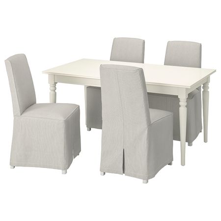 Стол и 4 стула, белый/колбуда бежевый/темно-серый 155/215 см IKEA INGATORP ИНГАТОРП / BERGMUND БЕРГМУНД 994.079.82