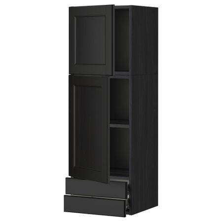 Навесной шкаф, 2 дверцы, 2 ящика МЕТОД / ФОРВАРА, черный, Лаксарби черно-коричневый черно-коричневый