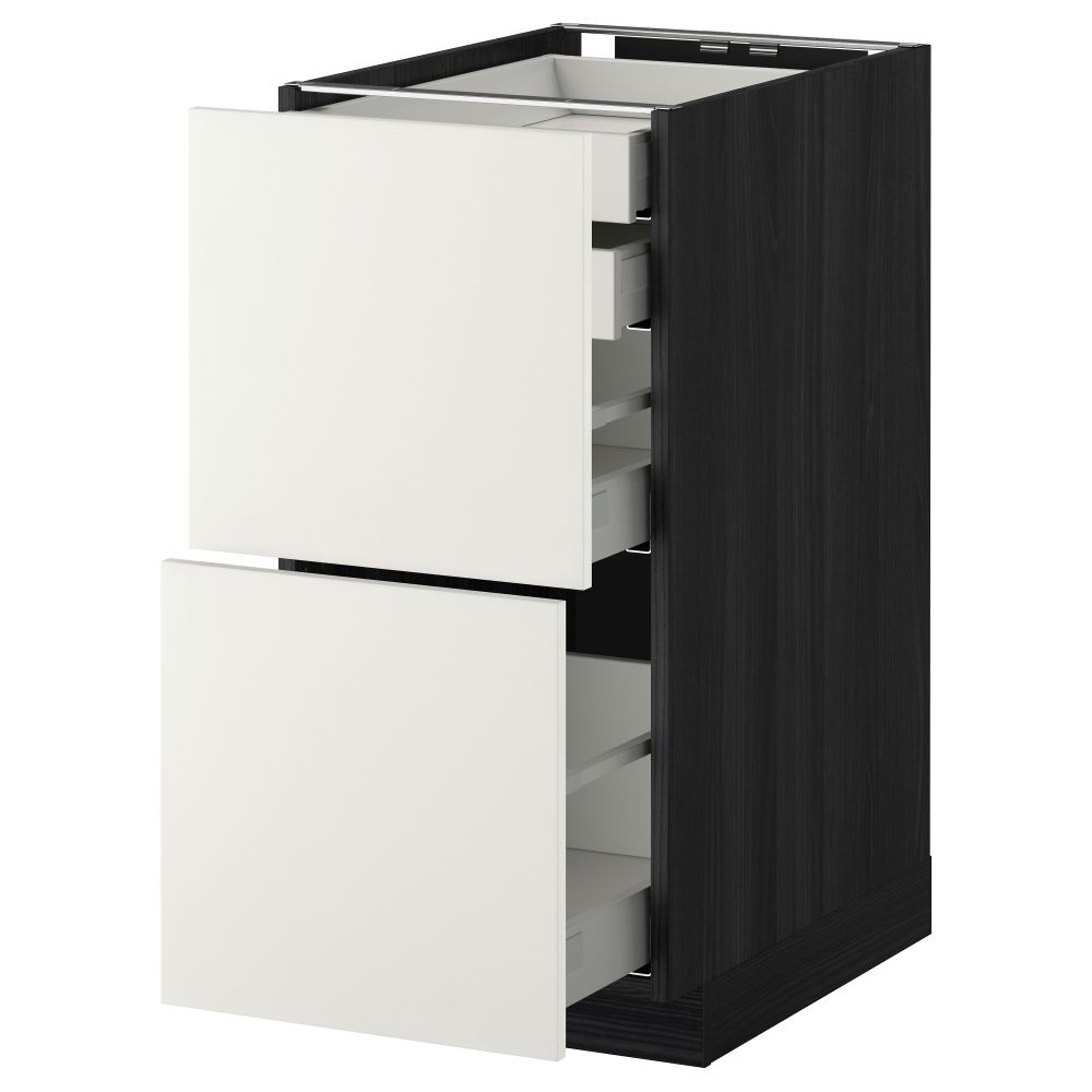 Напольный шкаф 2 фронтальные панели, 2 нижних, 1 средний, 1 высокий ящик МЕТОД / МАКСИМЕРА, черный, Хэггеби белый - фото 1