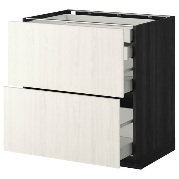 Напольный шкаф 2 фронтальные панели, 2 нижних, 1 средний, 1 высокий ящик МЕТОД / МАКСИМЕРА, черный, Росдаль белый - схема-чертеж с размерами
