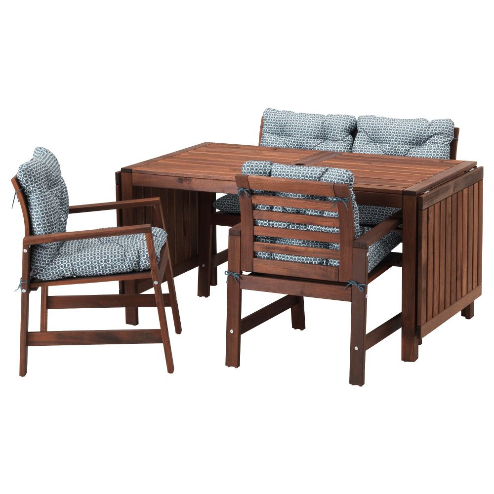 Стол + 2 кресла + скамья, для сада ЭПЛАРО, коричневая морилка, Иттерон синий - фото 1