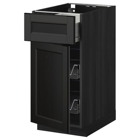 Напольный шкаф с проволочной корзиной, ящиком, дверью МЕТОД / ФОРВАРА, черный, Лаксарби черно-коричневый