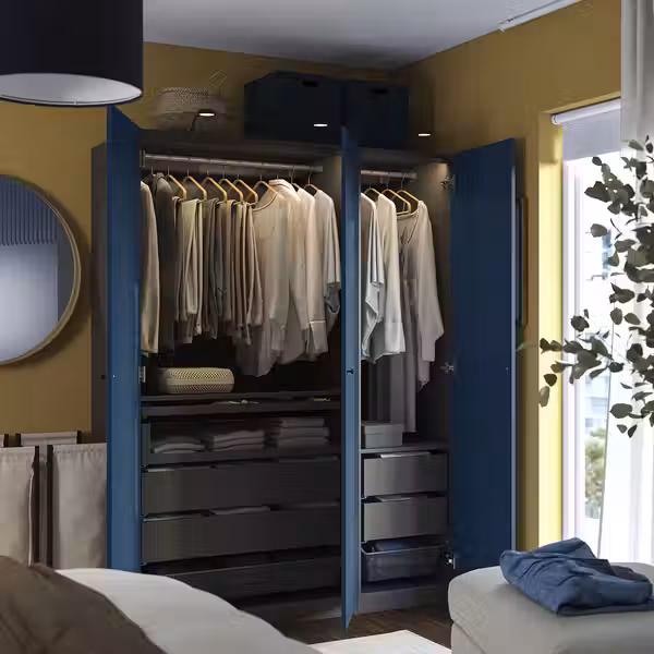 PAX / FYRUDDEN Гардероб, комбинация - темно-серый/синий 150x60x201 см - схема-чертеж с размерами