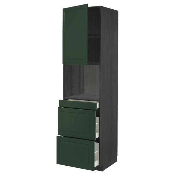 Высокий шкаф для СВЧ/дверца/3ящика, черный/Будбин темно-зеленый 60x60x220 см IKEA МЕТОД / МАКСИМЕРА 993.135.49 - схема-чертеж с размерами