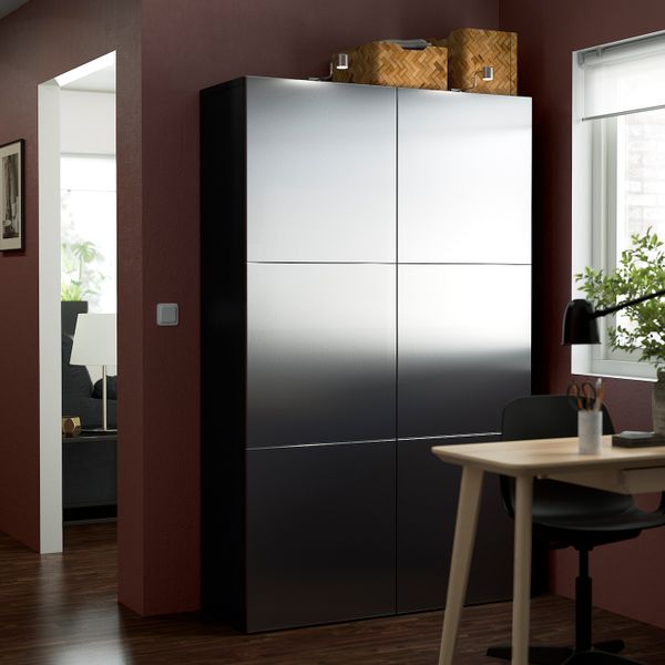 Комбинация для хранения с дверцами, черно-коричневый/риксвикен под брашированное темное олово 120x42x193 см IKEA BESTÅ БЕСТО - фото 3