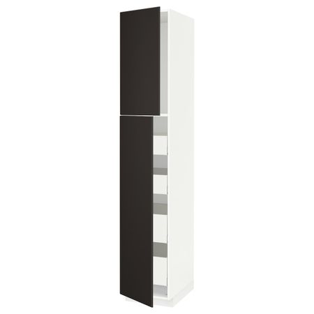 Высокий шкаф/2дверцы/4ящика, белый/Кунгсбакка антрацит 40x60x220 см IKEA METOD МЕТОД / MAXIMERA МАКСИМЕРА 394.456.80