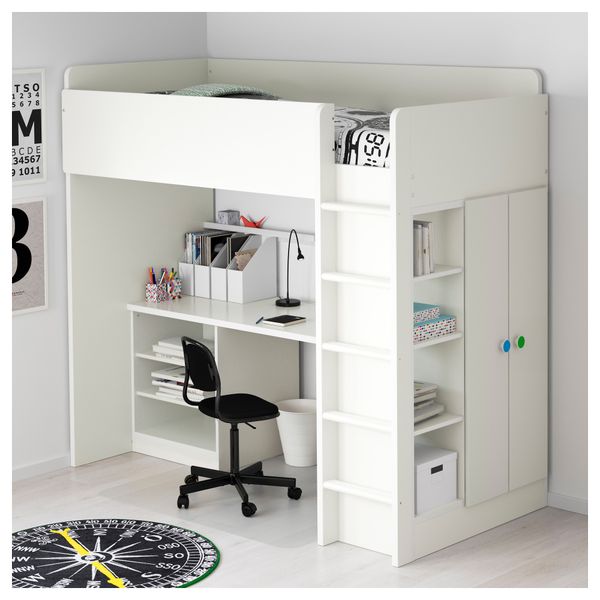 Кровать-чердак, 2 полки, 2 дверцы СТУВА / ФОЛЬЯ, белый (207x99x193 см) - фото 4