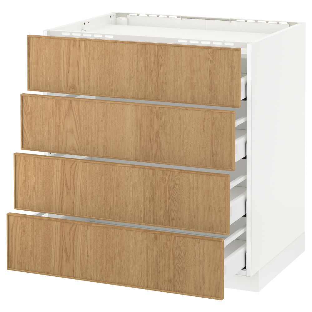 Напольный шкаф, 4 фронтальных панели, 4 ящика МЕТОД / МАКСИМЕРА, белый, Экестад дуб - схема-чертеж с размерами