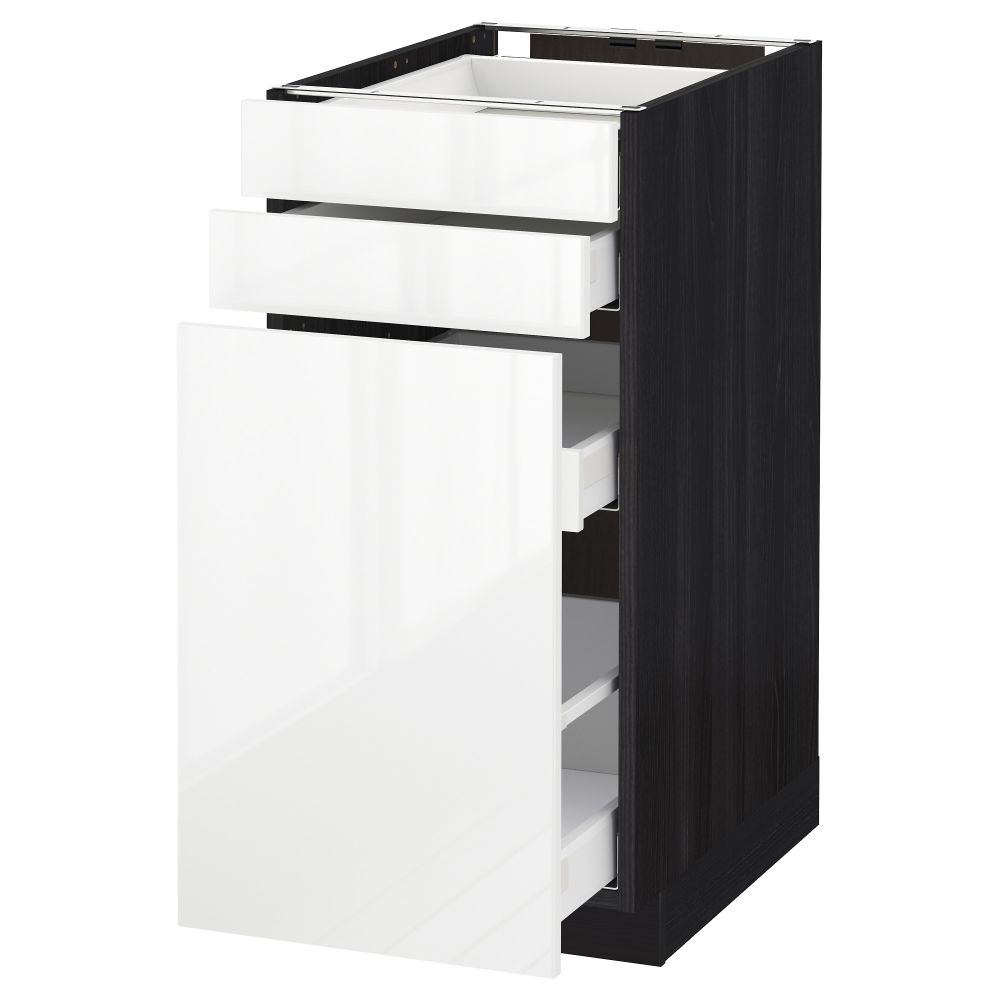 Напольный шкаф с выдвижными модулями, 2 фронтальные панели МЕТОД / МАКСИМЕРА, черный, Рингульт белый - схема-чертеж с размерами