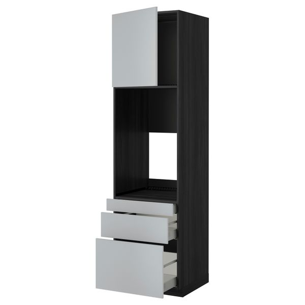 Высокий шкаф для двойной духовки, 3 ящика, дверца МЕТОД / МАКСИМЕРА, черный, Веддинге серый - схема-чертеж с размерами