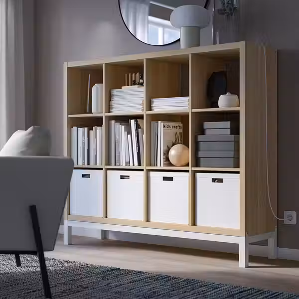 KALLAX Стеллаж с основанием - под беленый дуб/белый 147x129 см - фото 3