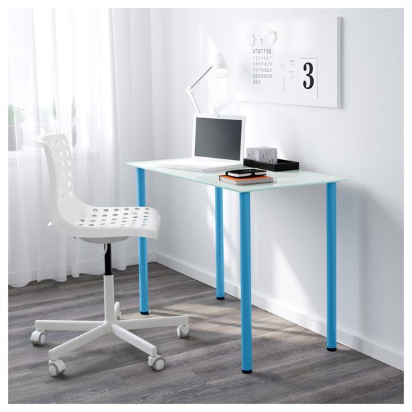 Стол ГЛАСХОЛЬМ / АДИЛЬС, стекло белый, синий (99x52 см) - фото 2