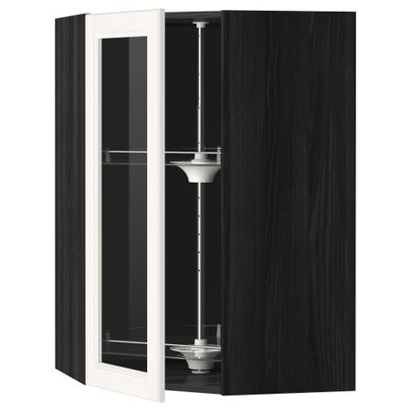 Угловой навесной шкаф с вращающающейся секцией, стеклянными дверцами МЕТОД, черный, Лаксарби белый