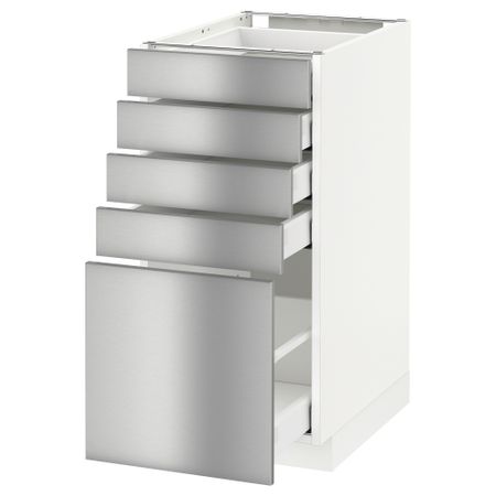 Напольный шкаф с 5 ящиками МЕТОД / МАКСИМЕРА, белый, Гревста нержавеющ сталь