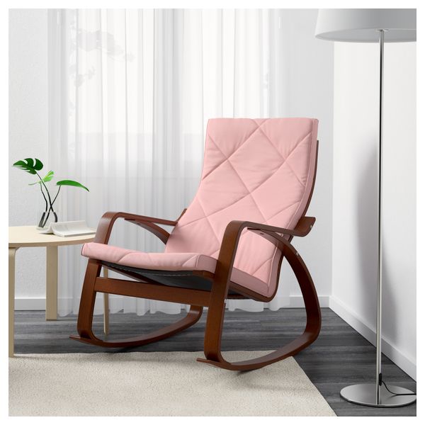Кресло-качалка ПОЭНГ, классический коричневый, Эдум розовый - фото 2
