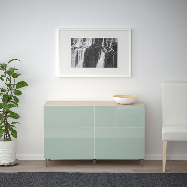 Комбинация для хранения с дверцами/ящ, под беленый дуб, СЕЛЬСВ/СТАЛЛАРП глянцевый/серо-зеленый светлый, 120x40x74 см IKEA БЕСТО - схема-чертеж с размерами