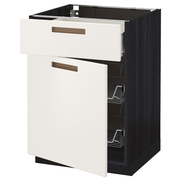 Напольный шкаф с проволочной корзиной, ящиком, дверью МЕТОД / ФОРВАРА, черный, Мэрста белый - схема-чертеж с размерами