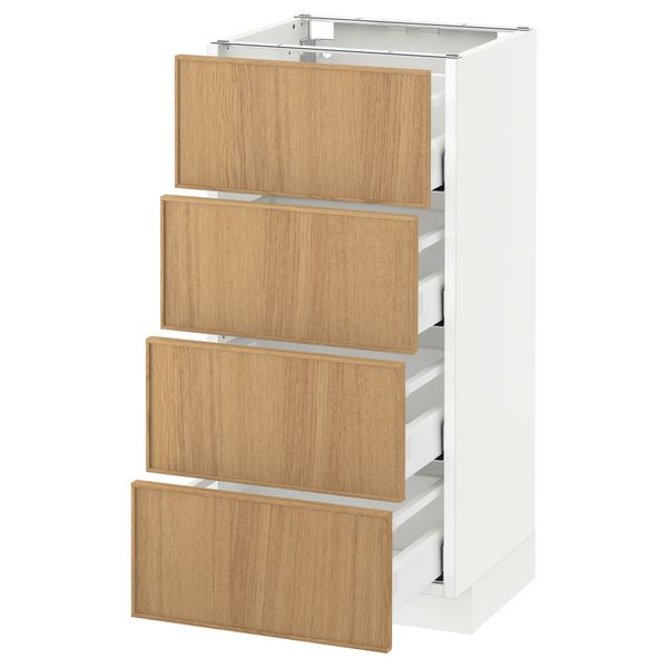 Напольный шкаф 4 фронтальных панели, 4 ящика МЕТОД / МАКСИМЕРА, белый, Экестад дуб - схема-чертеж с размерами