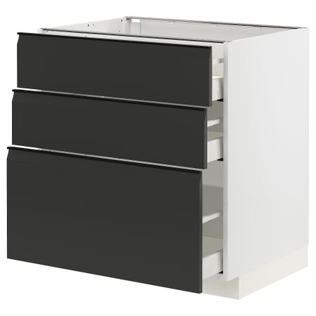 Напольный шкаф с 3 ящиками, белый, Upplöv матовый антрацит, 80x60 см IKEA METOD МЕТОД, MAXIMERA МАКСИМЕРА 694.930.14