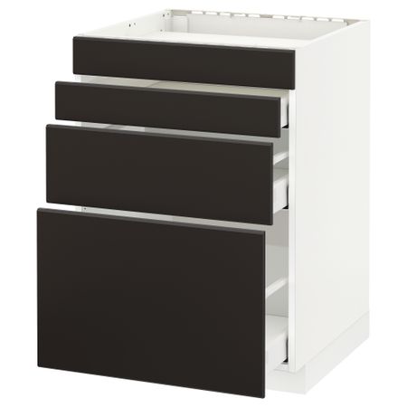 Напольный шкаф для духовки, 4фасада, 3 ящика МЕТОД / МАКСИМЕРА, белый, Кунгсбакка антрацит