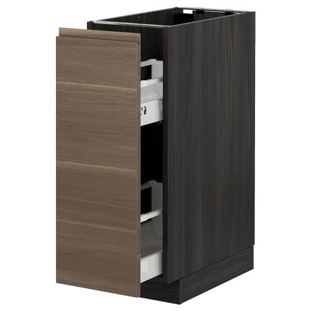 Напольный шкаф, выдвижной внутри элем, черный/Воксторп под грецкий орех 30x60 см IKEA МЕТОД 493.028.50
