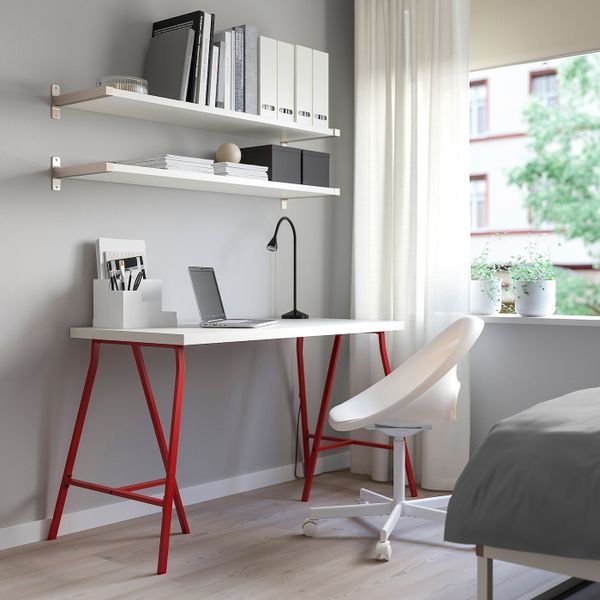 Стол, белый, красный 120x60 см IKEA LINNMON ЛИННМОН / LERBERG ЛЕРБЕРГ 193.308.16 - фото 2